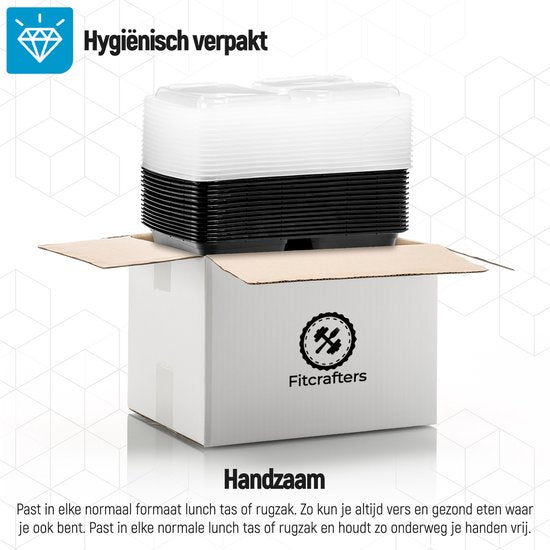Fitcrafters Meal Prep Bakjes - Vershoudbakjes - Diepvriesbakjes - 20 Stuks - 3 Compartimenten - 1L - BPA vrij