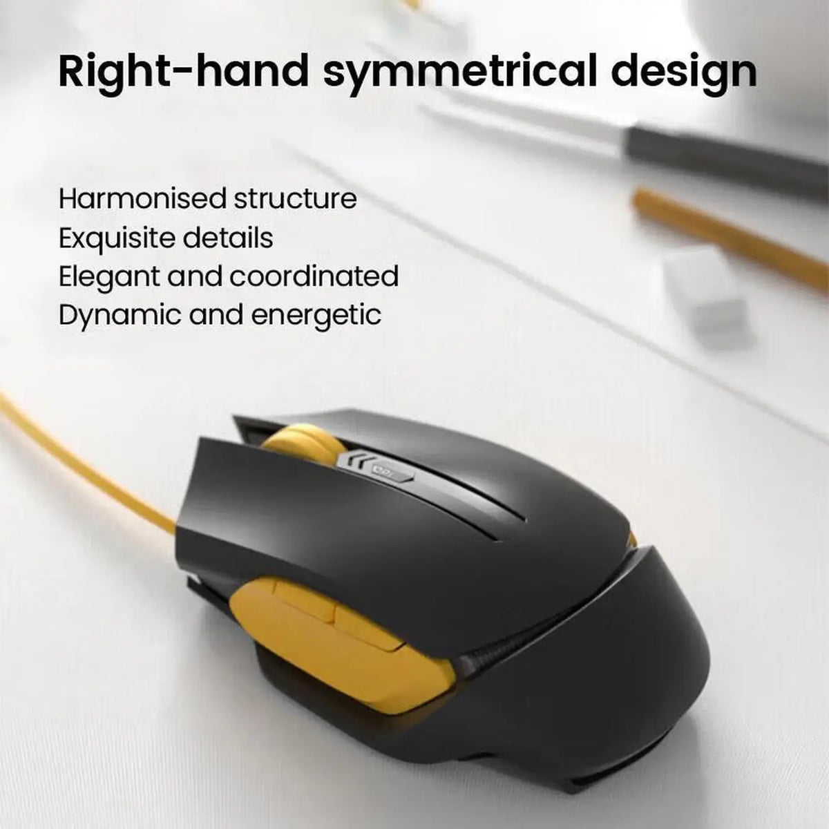 Ochama Bedrade Muis - Zwart & Geel - Ergonomisch - Optische Sensor - 1000 Hz Polling Rate - 4 DPI-standen