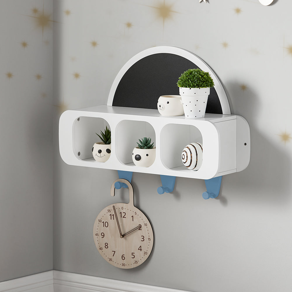 SoBuy KMB86-W Wandplank voor Kinder, Hangende Opbergplank, Kinderkapstok, Boekenplank, Wand Boekenkast