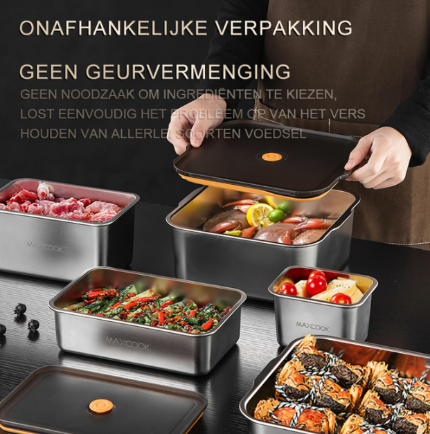 Maxcook RVS Voedselcontainers Set van 4 - Zilver - 304 Roestvrij Staal