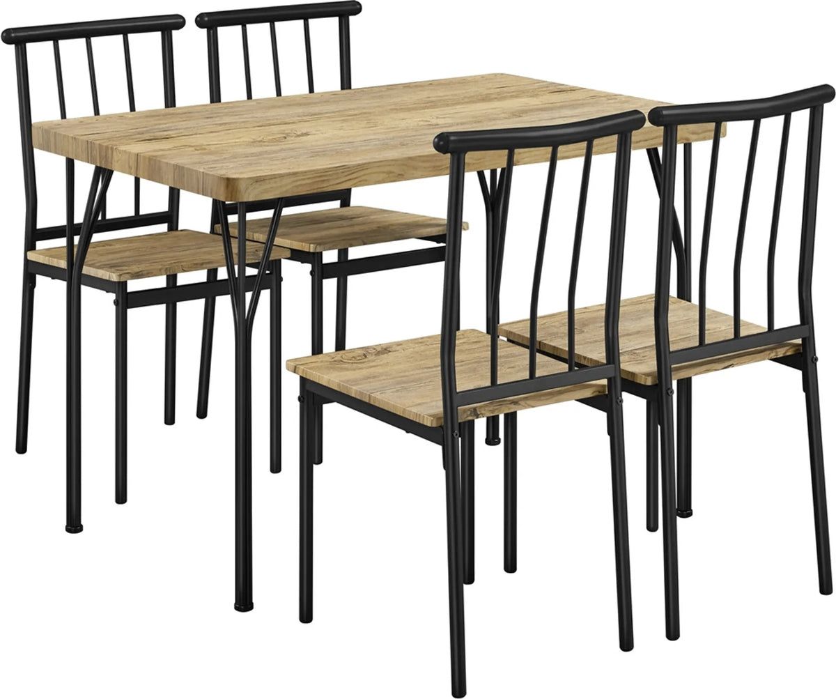 Yaheetech 5-delige eethoek voor 4 personen - Tafel met 4 stoelen - 110 x 70 x 76,5 cm - Bruin