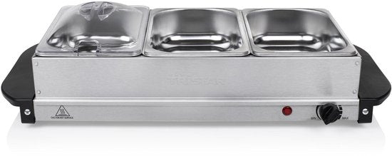 Tristar BP-6283 - Buffetwarmer 200W - Chafing dish - 3 x 1,4 Liter - Incl deksel - RVS