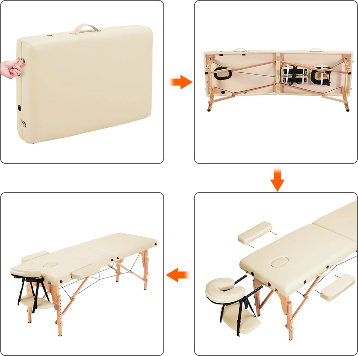 Yaheetech Massagetafel Opvouwbaar – 213 x 82 x 64-85,5 cm – Voorzien Van Beukenhouten Poten En Verstelbare Hoofdsteun En Draagtasfunctie – Voor Schoonheidssalon En Massagestudio – Crème Kunstleer En Hout
