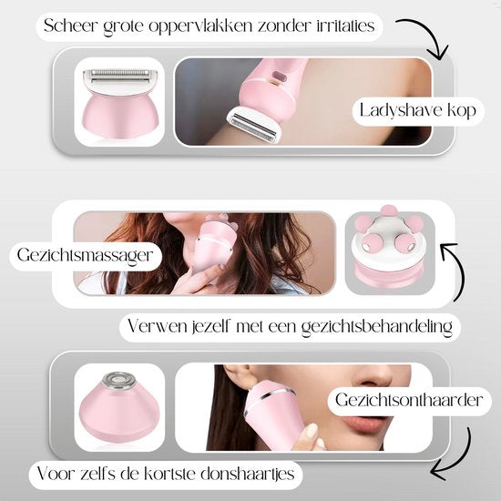 Sansbeauté® 7 in 1 Ladyshave voor Vrouwen - Gezicht - Oksels - Benen - Epilator - Trimmer voor Vrouwen & Dames - Bikinitrimmer Dames - Scheerapparaat Vrouw