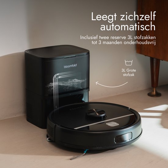 Bloomfold Robotstofzuiger met Dweilfunctie & Leegstation - 19.000Pa Zuigkracht – LiDAR Navigatie - 180 minuten - Slimme AI Robot Stofzuiger - Geschikt voor Huisdierhaar