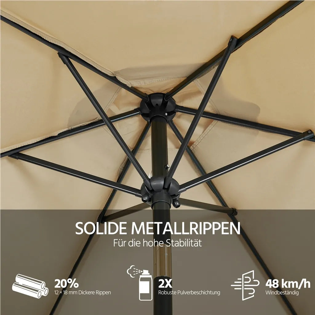 Yaheetech Tuinparasol met Kantelfunctie en Slinger - Lichtbruin - Ø 269 x 241 cm