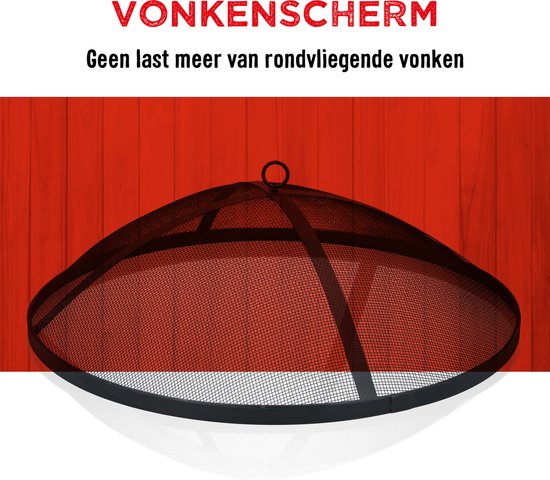 BBQ Collection Vuurschaal - Vuurkorf met Vonkenscherm - Buitenhaard 77 x 17 x 76 cm - Tuinhaard met Handvaten - Terrashaard voor Brandhout - Terras- en Tuinkachel voor Kampvuur - Carbon Staal