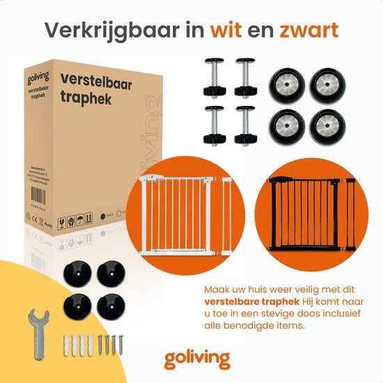 Goliving Traphekje – Klembevestiging Zonder Boren, Incl. Verlengstuk - uitbreidbaar - 78-93 x 6 x 85 cm – Zwart