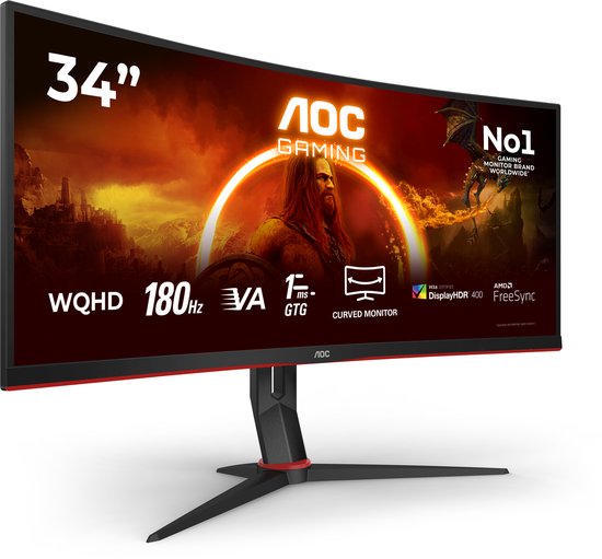 AOC CU34G2XP - Gebogen Ultrawide Gaming Monitor - HDR400 - USB-hub - 180hz - 34 inch