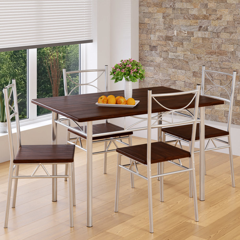Casaria Eettafel Set 5 delige -Eettafel + 4 stoelen - Donker Eiken