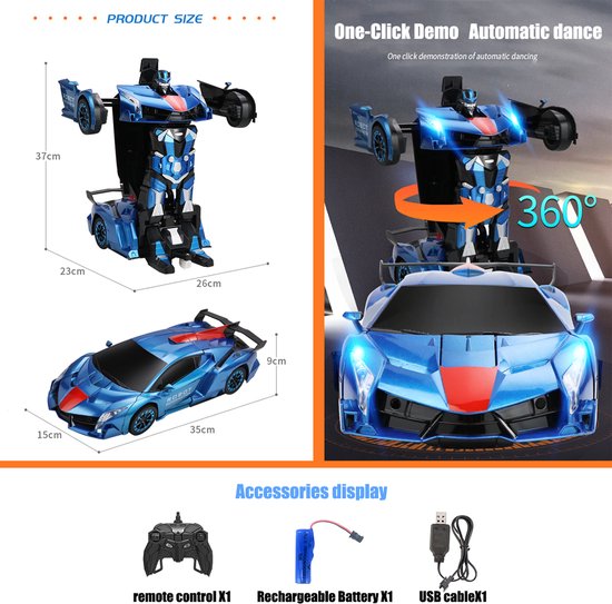 MEWAU 1:18 RC transformerende auto/robot - 2 in 1 Afstand Bestuurbare Auto - Gebaar waarneming - Speelgoed Auto - Rood