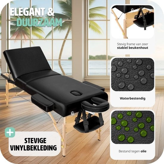 tectake® - Massagetafel behandeltafel met matras van 10 cm hoog + draagtas - extra dikke vulling, water- en oliebestendige vinylhoes, opvouwbaar ontwerp, inclusief opbergtas, ideaal voor salon, tatoeage, therapie - zwart