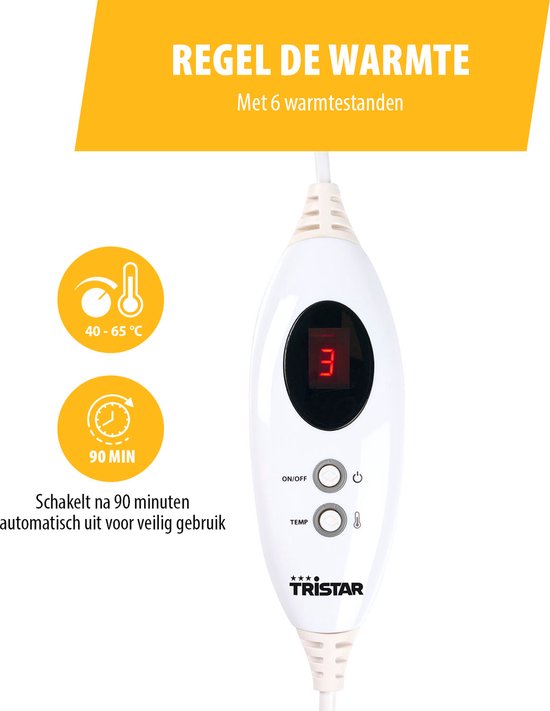 Tristar BW-4771 Elektrische Hand- en Voetwarmer – 6 Warmtestanden – Wasbaar – 42x32cm – Fleece – Automatische Uitschakeling - Grijs