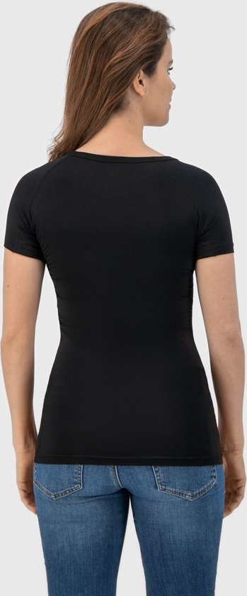 Anti Zweet Shirt - Fibershirts® - Ingenaaide Okselpads - Ondershirt - Zwart - Ronde Hals - Dames - Maat S