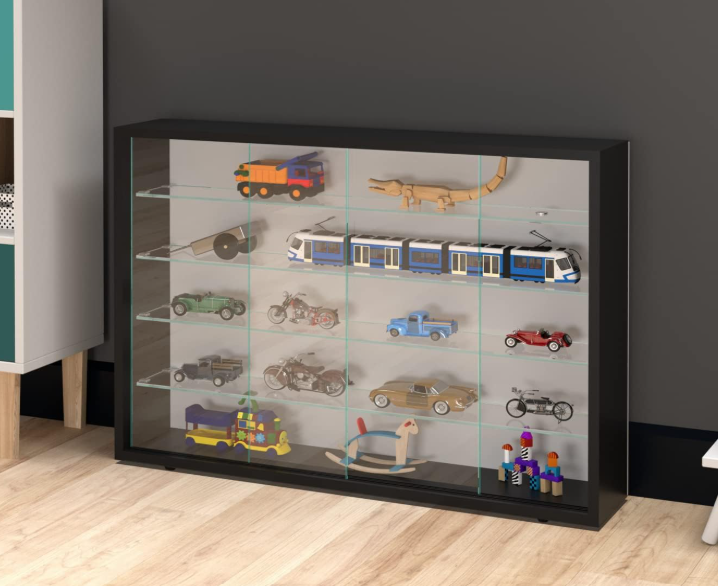 VDD Vitrine - Wandvitrine met Schuifdeuren - 75 x 55 x 14 cm - Zwart