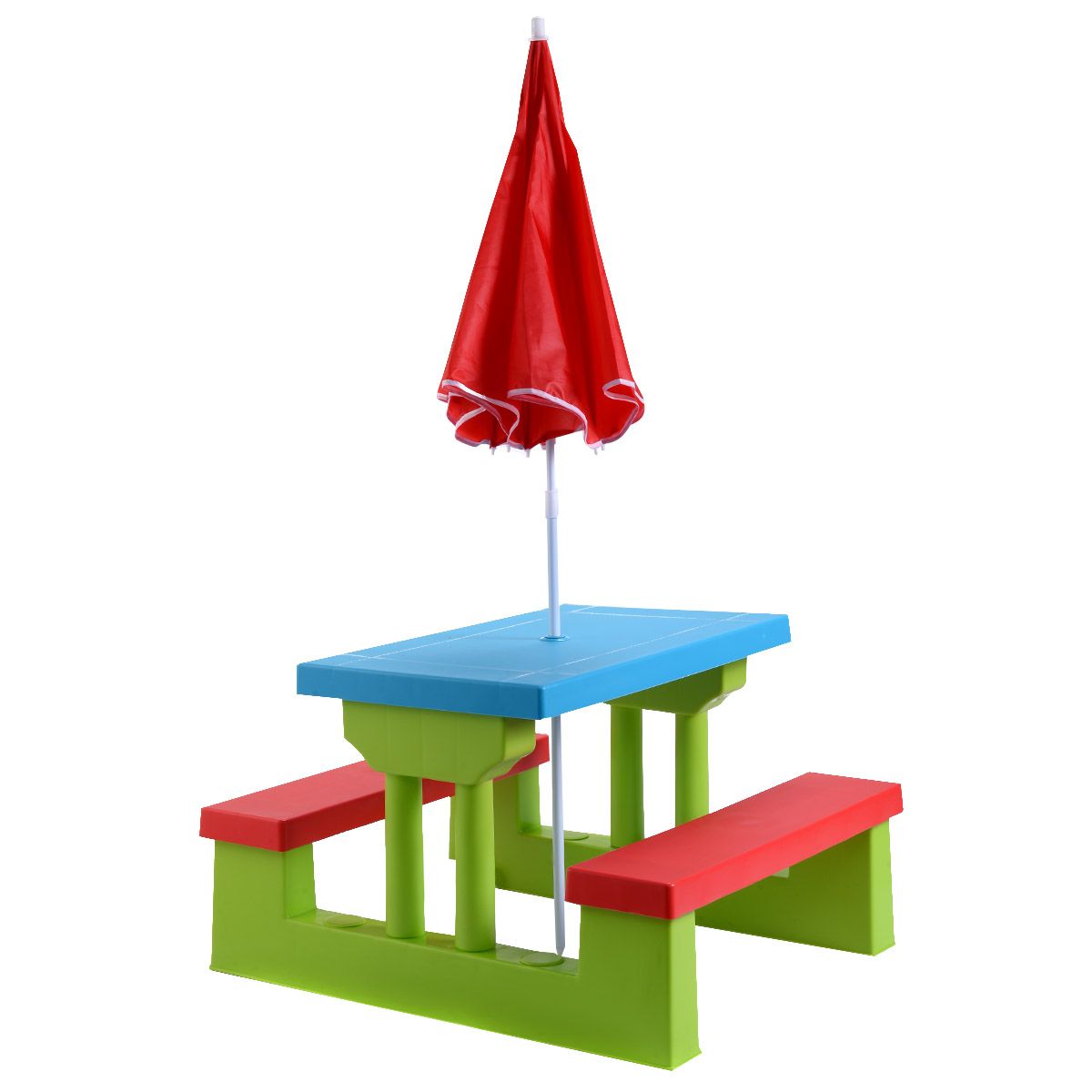 Coast Picknicktafel voor Kinderen - Met Parasol - 2 Banken - Max. 50 kg - 67 x 41 x 47 cm - Rood / Blauw / Groen