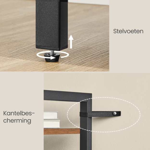 Joyfurnos Boekenkast 6 Niveaus - Industrieel - 30 x 66 x 186 cm - Greige/Zwart