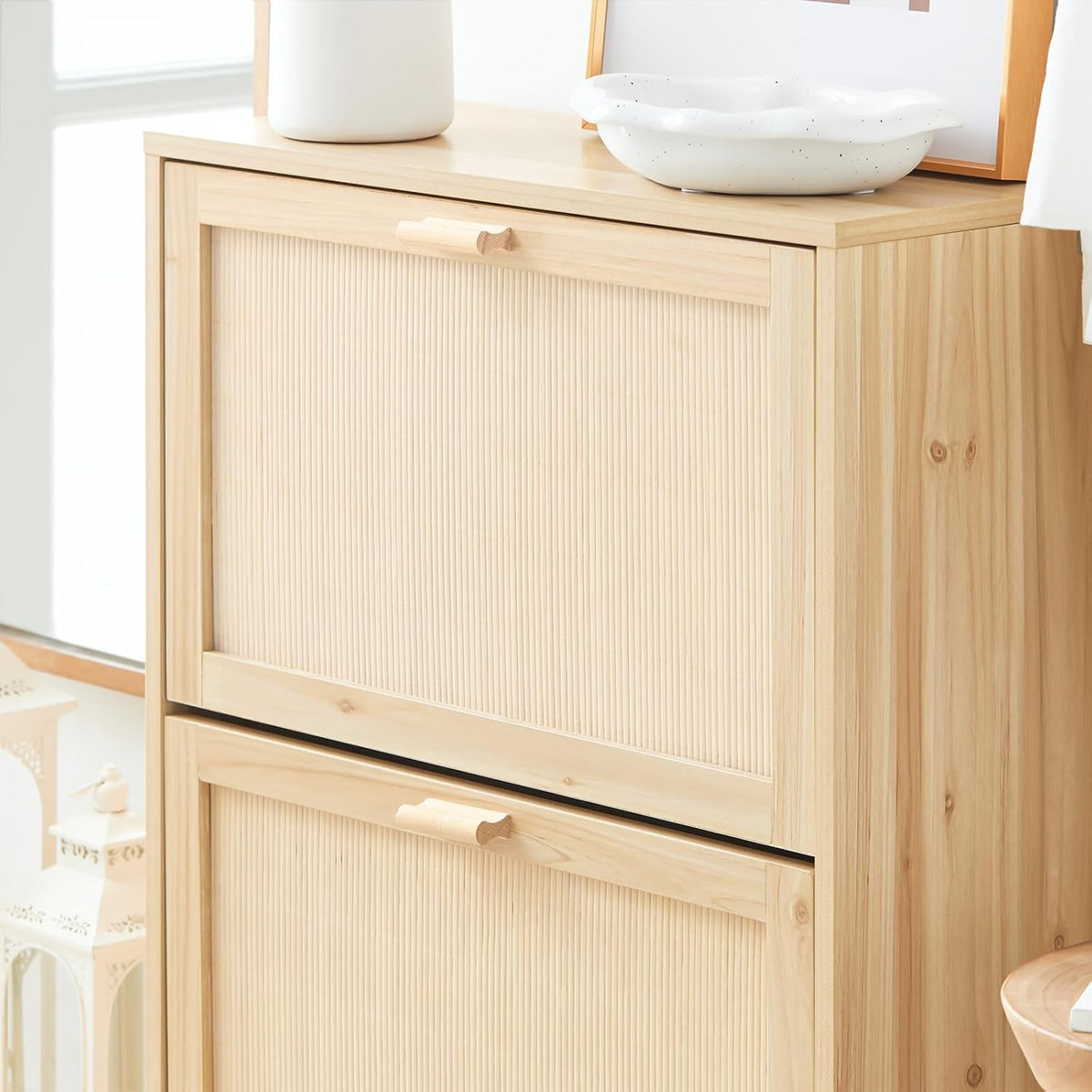 SoBuy Schoenenkast met 2 kleppen, schoenenkist, schoenenrek, schoenenopbergmeubel met 2 deuren, gangmeubel 60 x 24 x 80 cm, FSR160-N