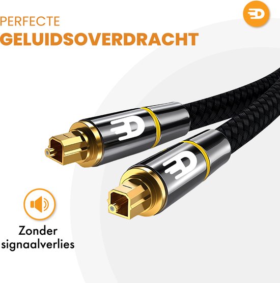 Drivv. Premium Toslink Optische Kabel Nylon - Optische Audiokabel - Male to Male - 1 meter - Grijs