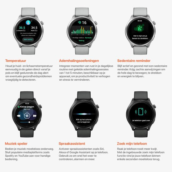 Otiume Modern Pulse GTR1 – Smartwatch – 46mm Amoled Display – Dual GPS – Bluetooth bellen – Zwart
