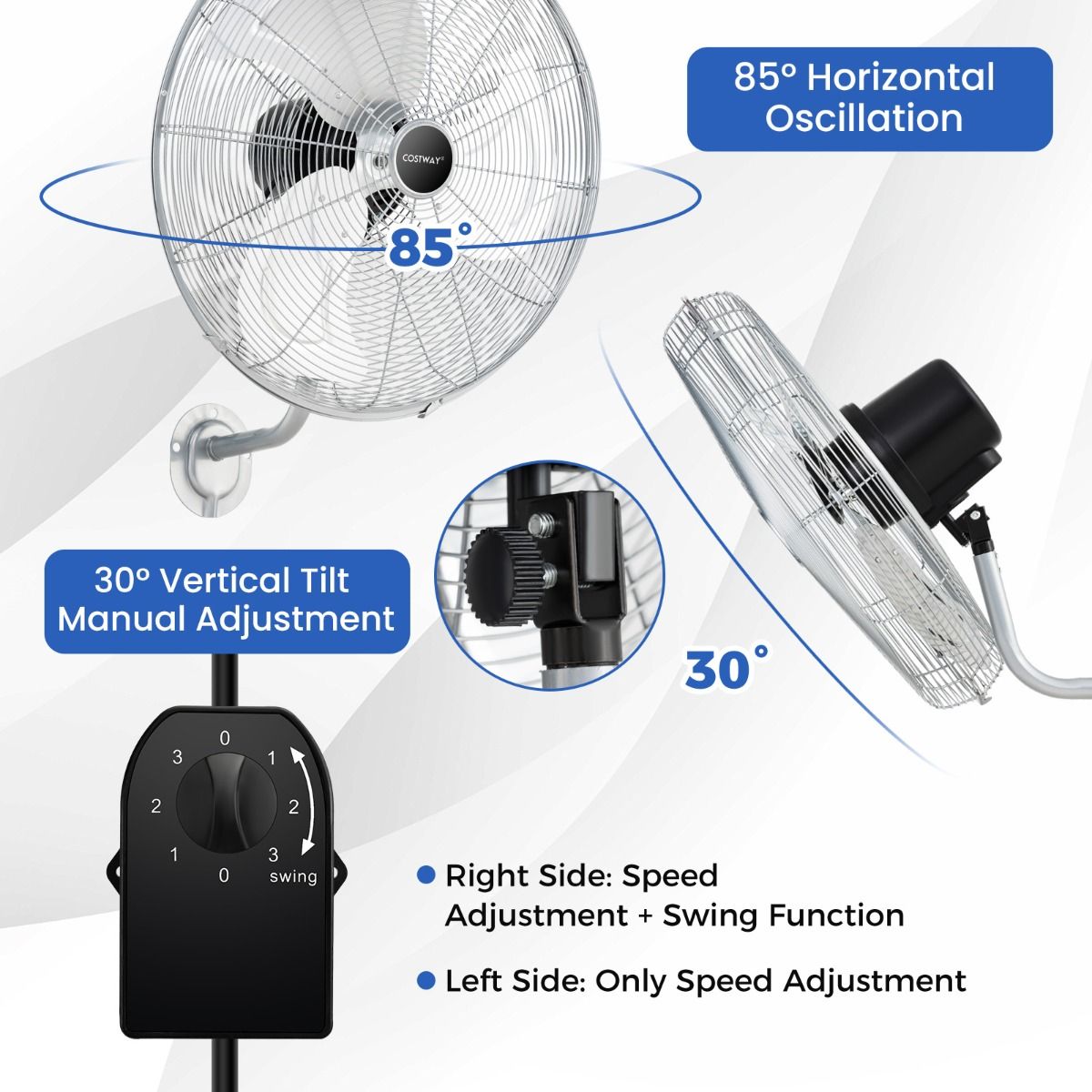Coast Industriële Wandventilator Ø 56 cm – Zilver – 3 Snelheden, 85° Oscillatie, 30° Kantelbaar