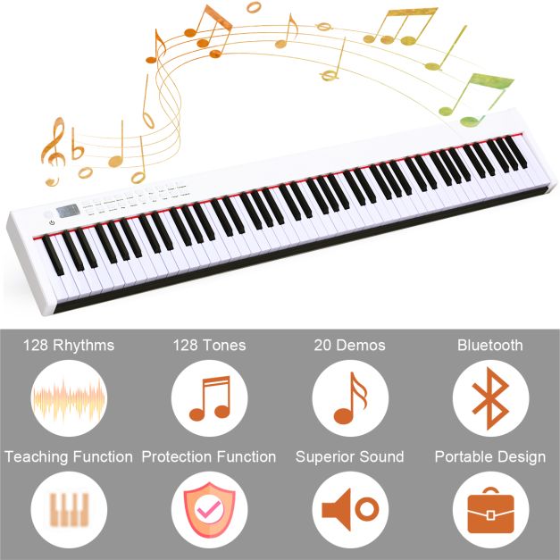 Coast Digitale Piano – 88 Toetsen – Draagbaar – Wit/Zwart – 127 x 21,5 x 6,5 cm