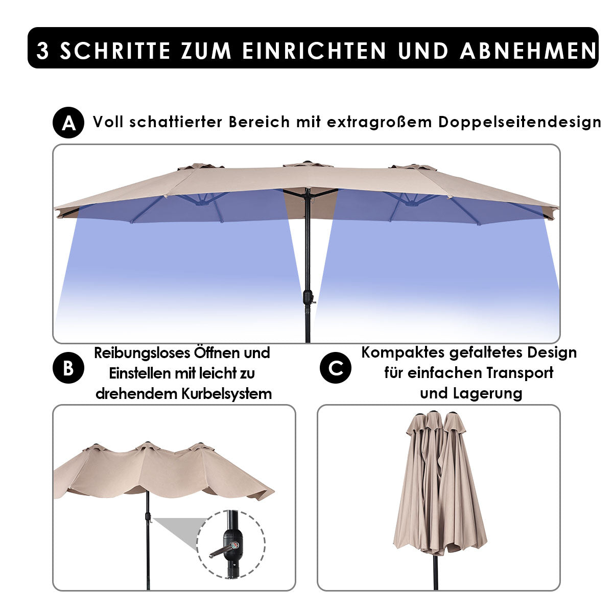 Coast Dubbele Parasol - Ø480 cm - Beige