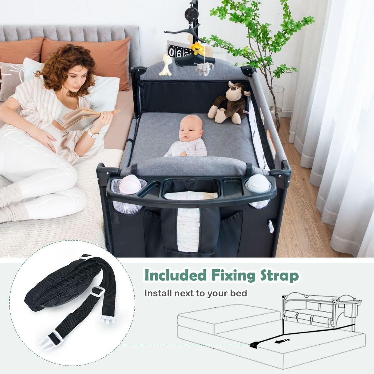Coast Babybed - 5-in-1 Design - op 4 hoogtes- Verrijdbaar- 76 x 109 x 83 cm - Zwart