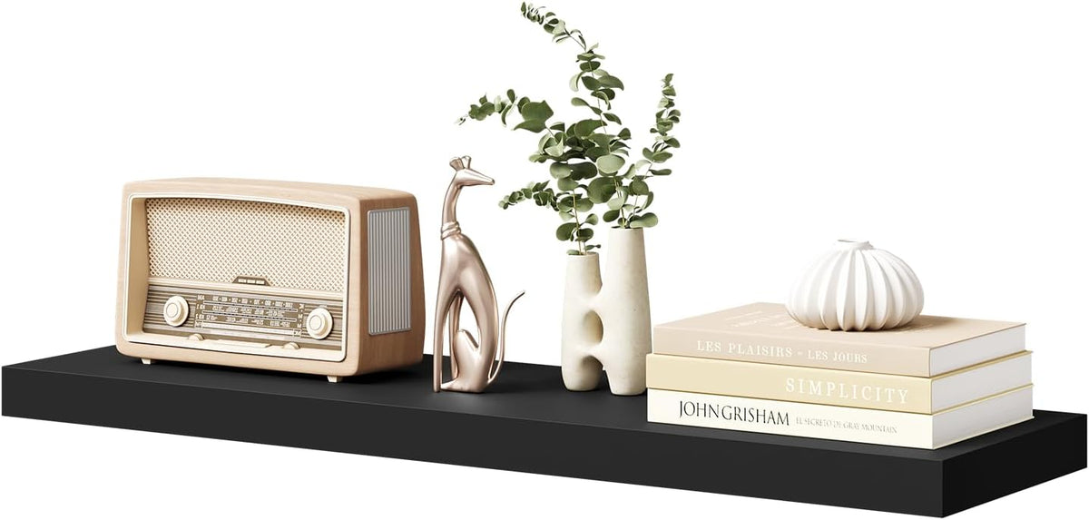 Woltu Zwevende Wandplank - 80x22,9x3,8 cm - Zwart - MDF Wandrek Modern en Ruimtebesparend