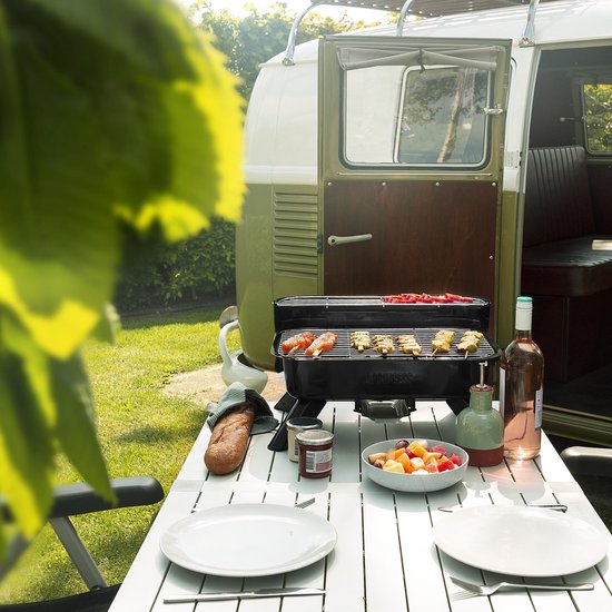 Princess 112252 Hybride Barbecue – 2000W – Elektrisch of Houtskool BBQ – Compact Tafelmodel – Ideaal voor Balkon & Camping – 44x29 cm