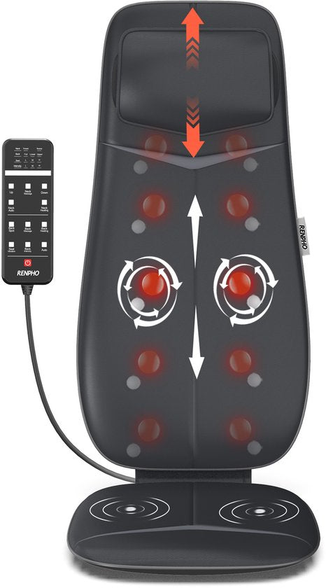 RENPHO Shiatsu massagekussen - Volledige rug- en nekmassage – Met warmte en vibratie – Instelbare zones en intensiteit – Automatische hoogteherkenning – Geschikt voor elke stoel – Ideaal voor thuis of op kantoor