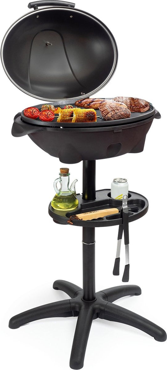 KitchenBrothers Elektrische BBQ - met Grillplaat - Anti-aanbaklaag - Incl. Plank/Houders - Grilloppervlak 46,5x33,8cm - tot 300°C - 2400W - Zwart