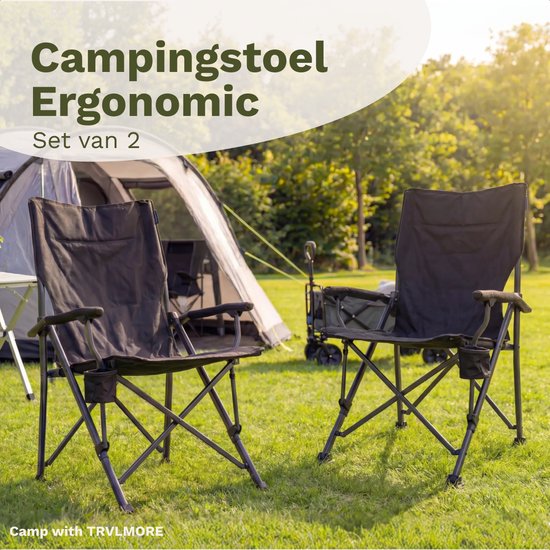 TRVLMORE Campingstoelen - Opvouwbaar - 120KG Draagvermogen - Incl. Draagtas - Klapstoel - Visstoel - Kampeerstoel - Vouwstoel - Grijs