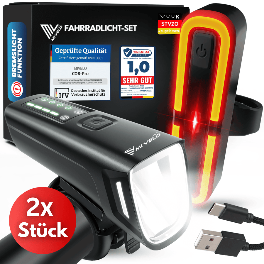 SMART-Ultimate Fietsverlichting Set Zwart - 100 Lux - Remlicht - IPX5
