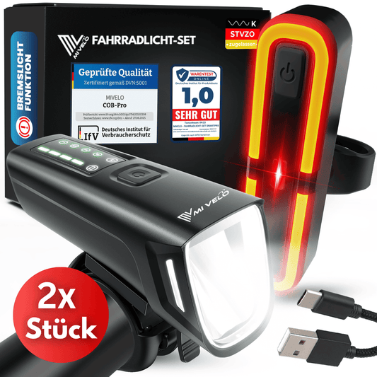 SMART-Ultimate Fietsverlichting Set Zwart - 100 Lux - Remlicht - IPX5
