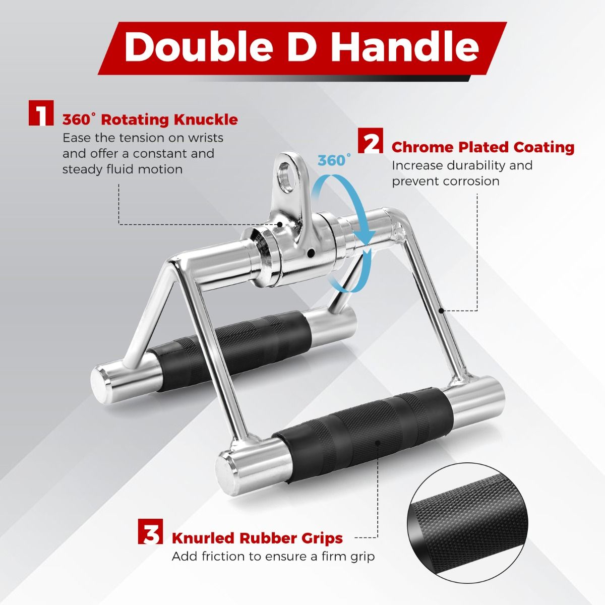Coast Kabelmachine Accessoireset - V-handvat - Dubbel D-handvat - Triceps touw - Zwart en zilver