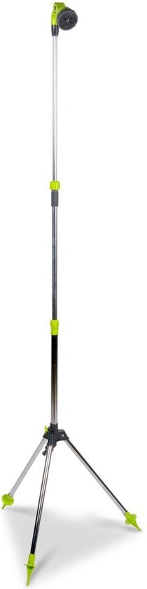 Kinzo Verstelbare Tuindouche - ⌀56 x 160/220CM - Incl. Statief, Douchekop en Tuinslang Koppeling - Kunststof/Aluminium - Groen/Zilver