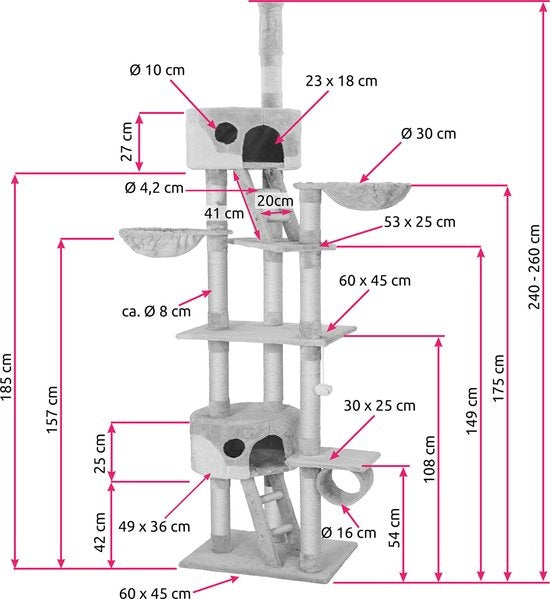 TecTake 401641 Krabpaal - Grijs - 260 cm