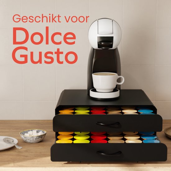 KitchenBrothers Koffiecups Houder - Capsulehouder - Geschikt voor Dolce Gusto - 72 Cups - Cuphouder - Met 2 Lades - Zwart