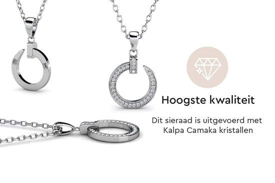 Yolora Dames Ketting met Ronde Hanger - Kalpa Camaka Kristallen - Zilverkleurig - 18K Witgoud Verguld - Vrouwen Collier Zilver - Sieraden - Halsketting - Luxe Giftbox - Geschenkdoos - Cadeau doos - Geschenkverpakking - Mooie Cadeauverpakking