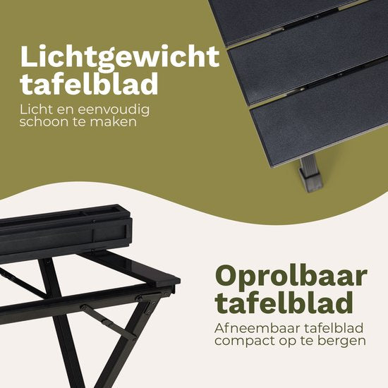 TRVLMORE Campingtafel - 80x58x71 cm - Lichtgewicht met Aluminium Frame - Vouwtafel Verstelbaar - Kampeertafel - Klaptafel - Zwart