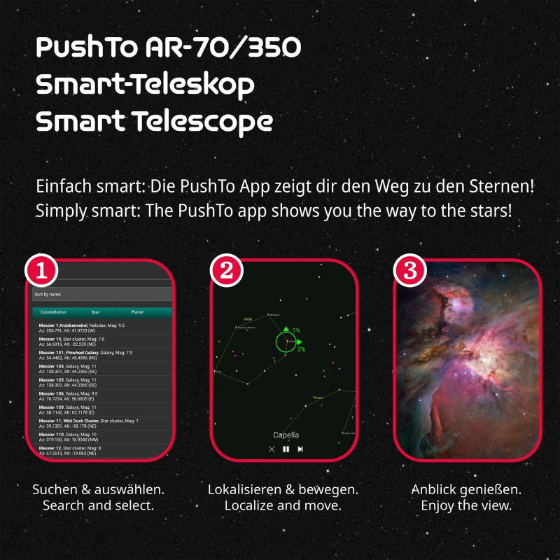 Bresser ISA Space Exploration NASA PushTo AR 70/350 Smart Telescoop – 70mm Refractor Met App En Zonnefilter