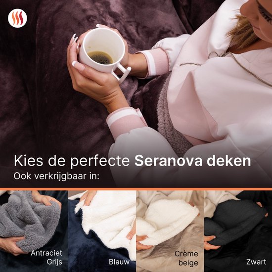 Seranova Elektrische Deken XXL - 180x160 cm - 2 persoons Bovendeken - Warmtedeken - Dubbelzijdig - Fleece Sherpa - Kastanjebruin