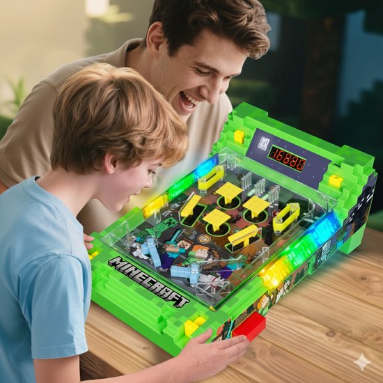A Ambassador® Minecraft Flipperkast - Officieel Gelicentieerd - Arcade Pinball - Mini Flipperkast - Speelkast - Scoreteller - Tafelmodel - Spelletjes voor Kinderen - Volwassenen - Het grote speelgoedboek 2025