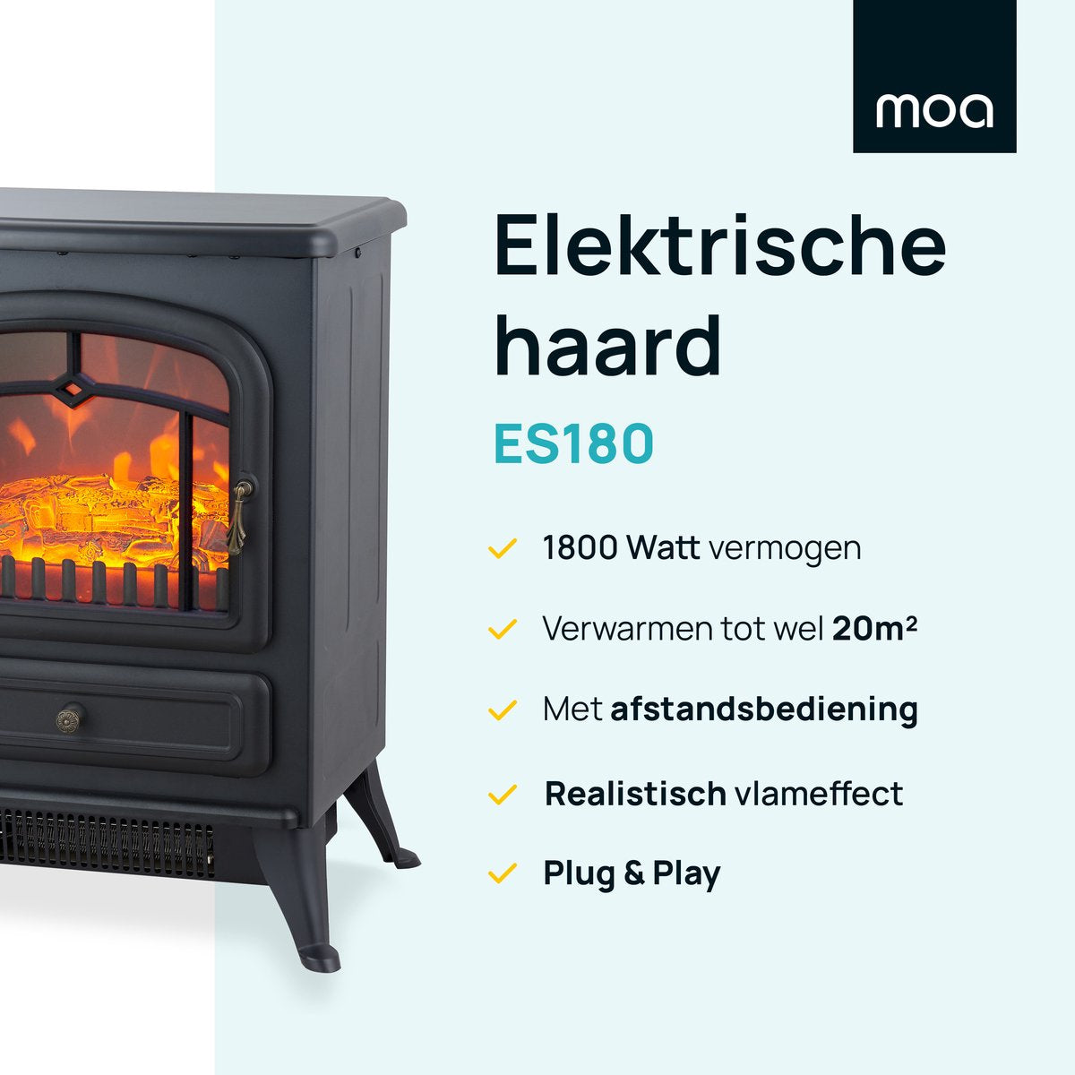 MOA Elektrische Sfeerhaard ES180 – Vrijstaand – 1800W – Realistisch Vlameffect – Openhaard – Zwart