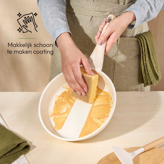 Just Perfecto 12 Delige Pannenset Inductie - Beige Pannenset Met Deksel Voor Gas en Inductie - PFAS vrij - Koudgrepen