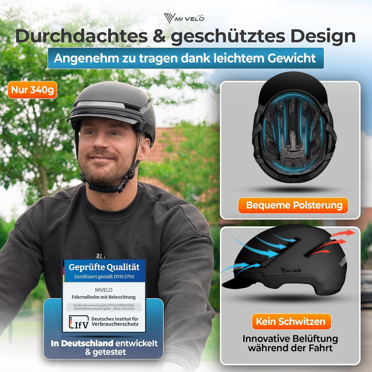 Mivelo Unisex Fietshelm NOVA - Met Lampje - NTA Gecertificeerd tot 45km/h - Zwart - Maat L (57-51 cm)