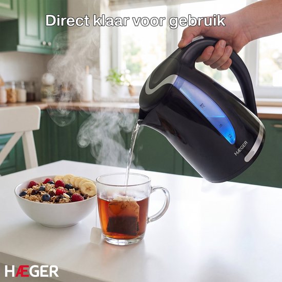 Haeger Blackness Waterkoker - 360° draaibaar - 1.7L - 2200W - Elektrisch - Cool Touch - Zwart