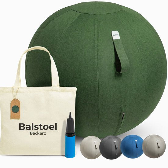 Backerz Zitbal 75 CM - Zitballen met Hoes Linnen - Ergonomische Bureaustoel Kantoor en Thuis - Luxe Yoga Bal - Olijf Groen