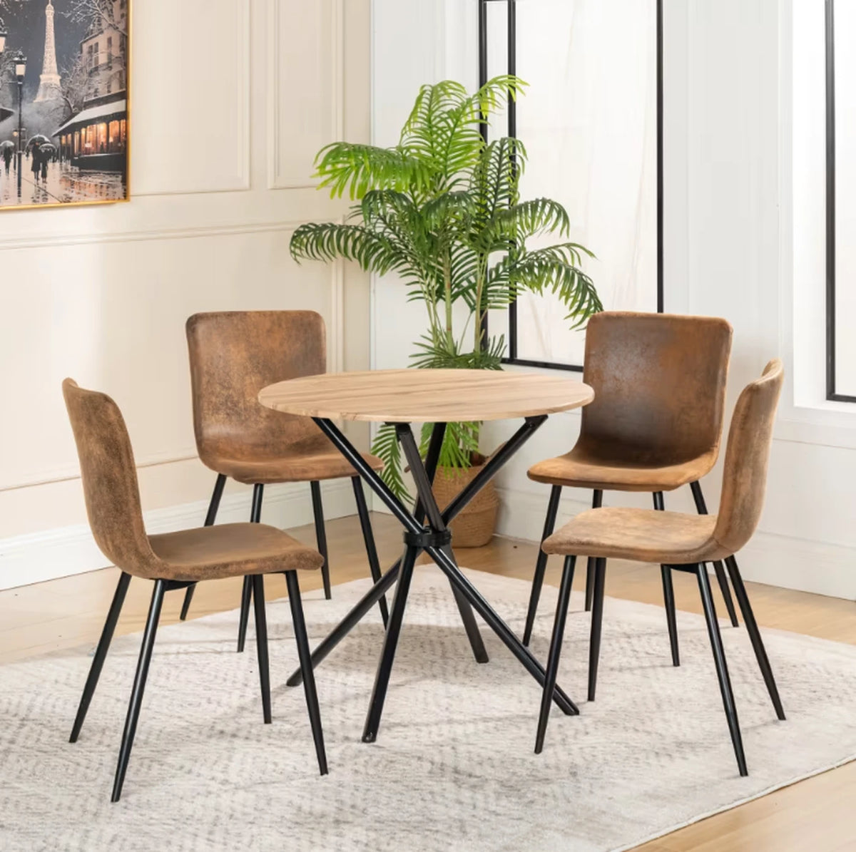Urban Meuble Stoelenset 4 Stuks - Luxe Eetkamerstoelen Grijs Imitatiebont - 44x54x87 cm